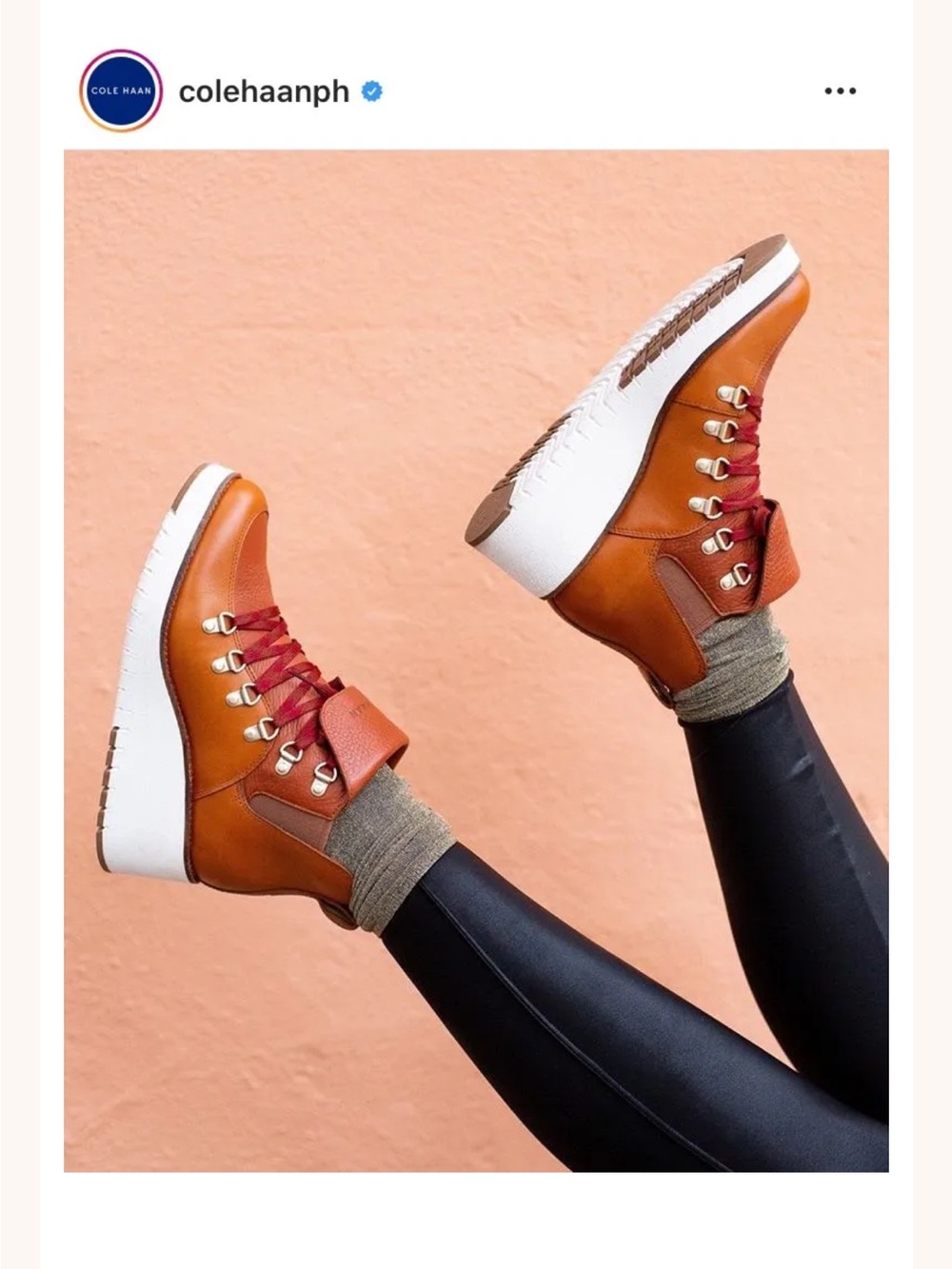 Cole Haan Brown Leather Lace-Up Boots with Burgundy Laces